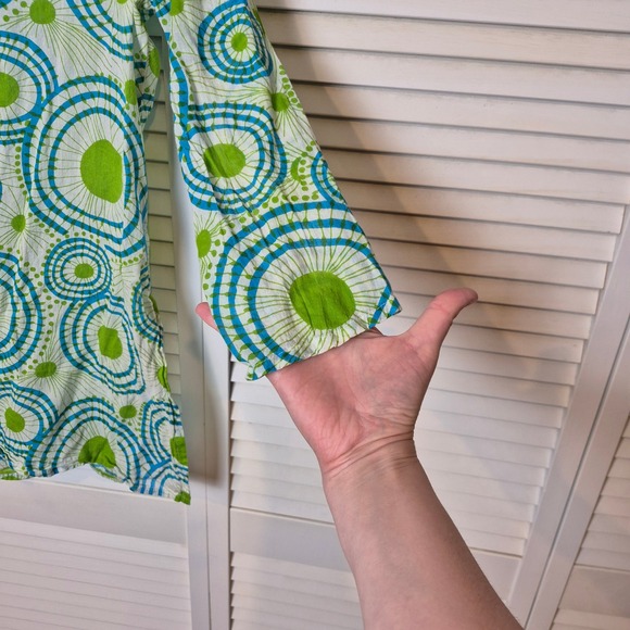 Sal e Mare Anguilla Tunic Top Green Blue Circle Long Sleeve Womens S Resortwear - Picture 8 of 8